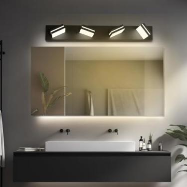 Imagem de Luz de espelho LED Arandelas de parede de banheiro 350° Rotativa de ângulo ajustável Arandela Espelho Armário Iluminação de parede para sala de estar quarto penteadeira banheiro (Luz neutra preta, 4