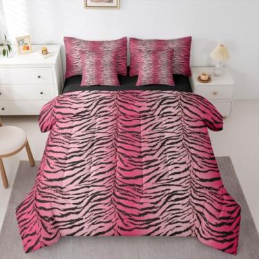 Imagem de Erosebridal Conjunto de cama de 7 peças com estampa de tigre, tamanho casal (vermelho gradiente) para crianças, adolescentes e adultos | Conjunto de edredom com estampa de animais selvagens, safári