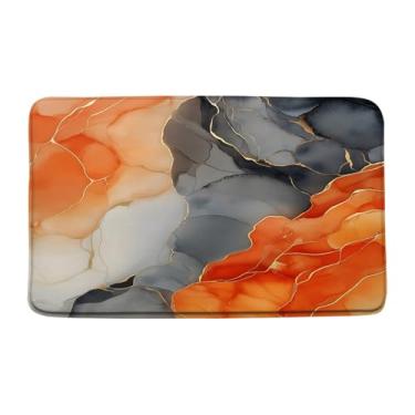 Imagem de Tapete de banho de mármore laranja queimado abstrato moderno arte de luxo tapete decoração de banheiro tapete de chão, 17,7 x 29,5 polegadas