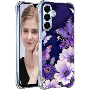 Imagem de Bereajoy Capa para Galaxy A16 5G, capa para Samsung A16, borracha macia TPU quatro cantos reforçada anti-queda capa para celular para Samsung Galaxy A16 5G (borboleta roxa)