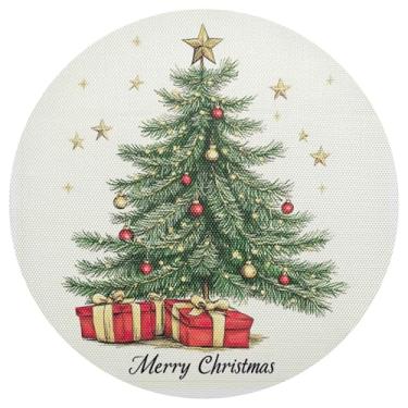 Imagem de xigua Jogo americano redondo de árvore de Natal, conjunto de 6, tapete de mesa redondo antiderrapante resistente ao calor, tapetes de mesa de 48 cm limpáveis para decoração de cozinha, jantar e festa