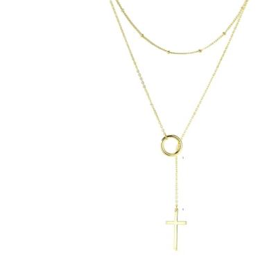 Imagem de Colar de cruz para mulheres, colares com pingente em camadas banhado a ouro, simples, moderno, fofo, gargantilha para presente