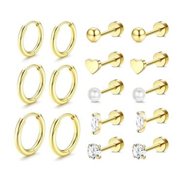 Imagem de Incaton Brincos de aço inoxidável cirúrgico para orelhas sensíveis, hipoalergênicos, 20 g, brincos de argola para mulheres, pequenos brincos de costas planas, brincos de cartilagem, Small, Metal