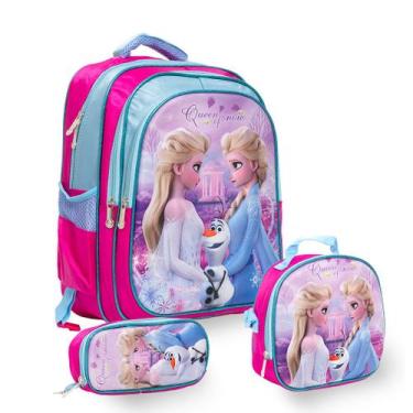 Imagem de Kit Mochila Escolar Infantil Frozen Costa Reforçada Cor Rosa - TOYS 2U
