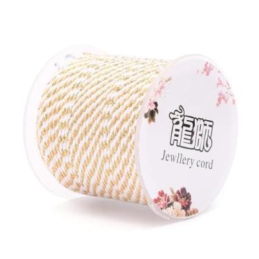 Imagem de Cordão de macramê feito à mão de 21,8 metros de 1,5 mm, corda de algodão de polialgodão de 4 camadas com fio dourado, pulseira da amizade, fios para artesanato faça você mesmo, 1.5mm, Algodão, Sem