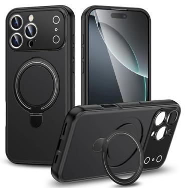 Imagem de SFDSUH Capa dobrável de luxo com suporte magnético e carregamento sem fio para iPhone 16 Pro Max (Preta)