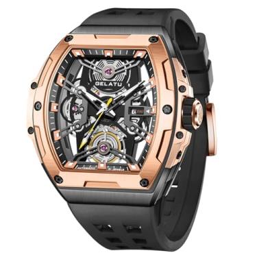 Imagem de OLEVS Relógio masculino automático com esqueleto de diamante, corda automática, mecânico, original, luxuoso, cristal de safira, à prova d'água, relógio de pulso masculino, G6012: pulseira de ouro rosa