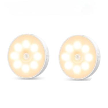 Imagem de Luminária de Noite USB Recarregável - Sensor de Movimento LED, Duas Cores Luz Quente/Fria, Ideal para Quarto, Corredor, Banheiro e Ambientes Escuros (Kit 2-Duas cores luz)