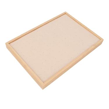 Imagem de Bandeja de orelha Estojo de armazenamento de joias 216 furos flanela madeira leve e elegante porta joias de luxo para casa joalheria expositor flanela de madeira 35,5 x 24,5 x 3 cm (Bege)