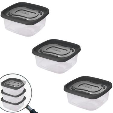 Imagem de Pote de plástico Clic quadrado 1,1 litros com 3 unidades Plasutil ref.
