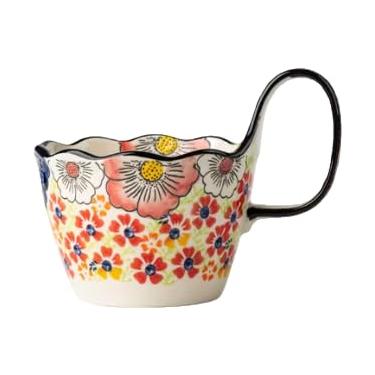 Imagem de Moqidadii Tigela de sopa de cerâmica de 740 ml com alça – Tigela de cerâmica floral feita à mão para cereais e ramen – Tigela decorativa grande para micro-ondas e lava-louças para uso diário ou