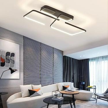 Imagem de Luminária de teto LED quadrada preta com controle remoto, lustre moderno, luminária de embutir para sala de estar, sala de jantar, quarto e cozinha (90 cm de comprimento/72 W de largura).