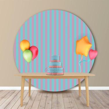 Imagem de Painel Redondo em Jacquard Azul Turquesa e Rosa Listrado - Jacquard Tr