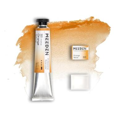 Imagem de MEEDEN Tinta aquarela para artista profissional: amarelo laranja - tubo de tinta de água de 15 ml/14.2 g, meia panela de pigmento semi-úmido e meia panela vazia combinando para artistas profissionais