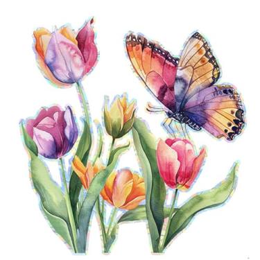 Imagem de Achang Adesivos de parede de plantas colorido tulipa borboleta varanda vidro porta e janela adesivo destacar e colar para sala de estar quarto TV parede decoração sala de aula