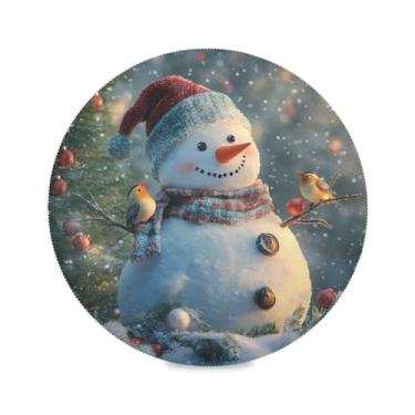 Imagem de STAYTOP Jogo americano redondo de boneco de neve de Natal, 6 peças, tapetes de mesa antiderrapantes fáceis de limpar para decoração de mesa de festa e churrasco