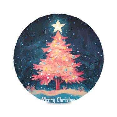 Imagem de STAYTOP Jogo americano redondo brilhante para árvore de Natal e estrelas, 6 peças, tapetes de mesa antiderrapantes fáceis de limpar para casa, cozinha, churrasco, festa, decoração de mesa