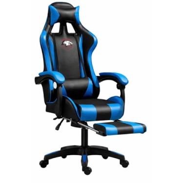 Imagem de Cadeira Gamer Ergonômica com Apoio para Pés, Reclinável, Design Esportivo com Suporte Lombar e Cervical (Preto e Azul)