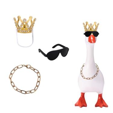 Imagem de 17,78cm Mini Escrivaninha Ganso Conjunto Roupa, Strass Ouro Coroa Óculos de Sol & Corrente Colar Estiloso Escrivaninha Ganso Acessórios para Magnético Gansos Chaveiro Escritório Casa Decoração