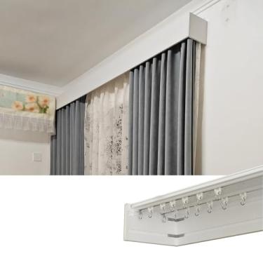 Imagem de Conjunto de caixa de cortina com trilhos duplos três em um, painel decorativo de janela para sala de estar e quarto, placa de cobertura de alumínio para montagem no teto (4,7 m / 15,4 pés)