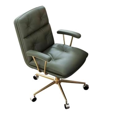 Imagem de Cadeira de computador doméstico cadeira de estudo confortável encosto, cadeiras de trabalho de couro PU com rodas, cadeiras giratórias ergonômicas de altura ajustável poltronas com base dourada (cor