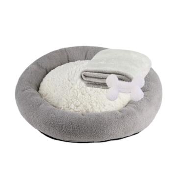 Imagem de Kit Cama para cachorro e Gato Nuvem 3 peças Manta Ossinho Pelucia Lávavel Caminha Redonda Pet(Cnza,P)