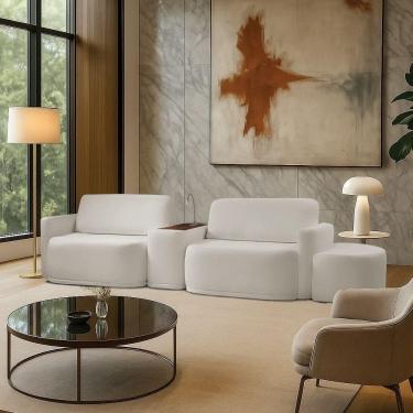 Imagem de Sofá Sala Modulado 319cm Com Puff Console Usb Luminária Brumma Bouclê K01 - D`rossi Cor Cinza Claro