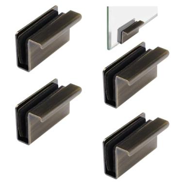 Imagem de UFURMATE 4 peças de vidro com borda de dedo puxador de dedo puxador de dedo clipes de porta de vidro braçadeira de trava de armário alça oculta para porta de vitrina de exibição (Bronze)