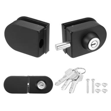 Imagem de PATIKIL Fechadura de porta de vidro, aço inoxidável 304 sem moldura, fechadura de porta de vidro duplo tipo balanço para espessura de 10-12 mm com 3 chaves para casa de banho de hotel, preto