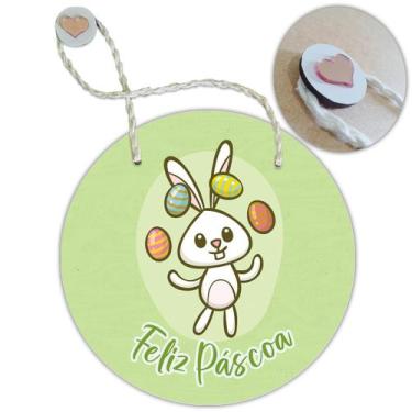 Imagem de Placa Porta com Alça Feliz Páscoa Coelho Coelha Ovo Guirlanda 19cm - R