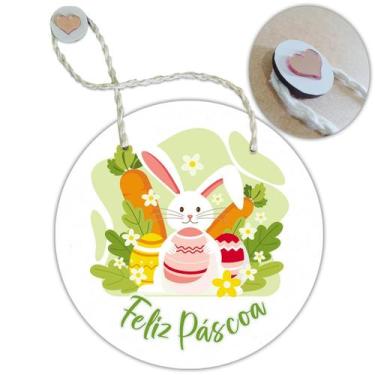 Imagem de Placa Porta com Alça Feliz Páscoa Coelho Coelha Ovo Guirlanda 19cm - R