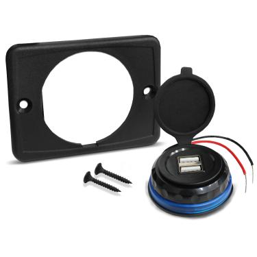 Imagem de Tomada Carregador Veicular 2 USB Carro Van Caminhão Barco 12v 24v 3Ah