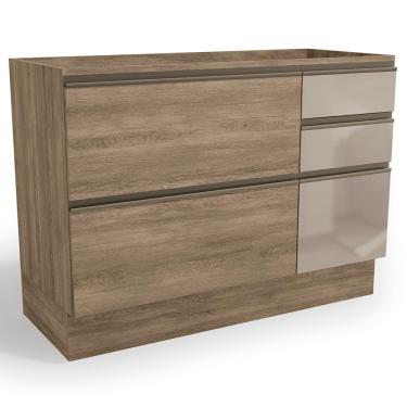 Imagem de Balcao Pia Sem Tampo 1 Porta Vidro 4 Gavetas 120 Cm Maxxi G747 Kappesberg Nogal