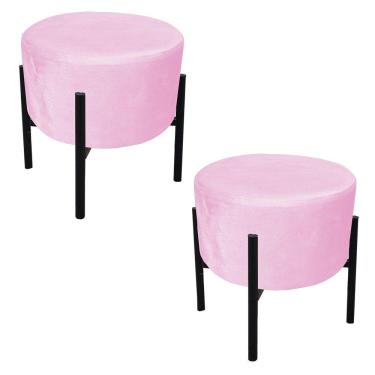 Imagem de Kit 02 Puffs Iron Suede Base Preto Palito Drossi Rosa Bebê