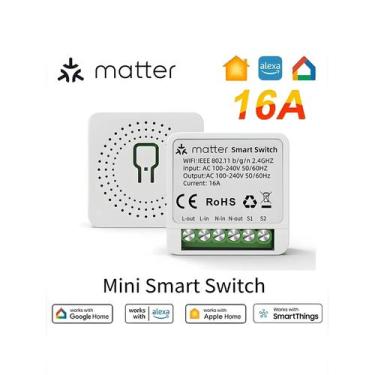 Imagem de Mini Interruptor Inteligente WiFi 16A Com Relé Duplo, Controle Por Voz