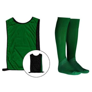 Imagem de Colete de Futebol Treino Jogo Dupla Face Verde/Preto + Par de Meião Li