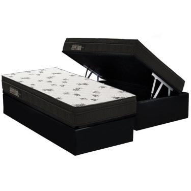 Imagem de Cama Box Baú Solteiro: Colchão Espuma Ortobom D45 Light + Base Crc Suede Black(88x188)