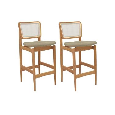Imagem de Banqueta Cozinha Liz 1BMM009CA Premium Madeira Maciça Kit 2 Un Carvalho/Boucle Bege/Tela Bege - Kappesberg