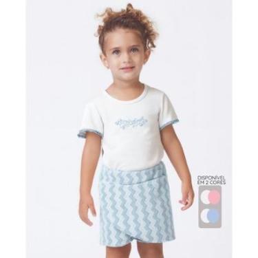 Imagem de Conjunto blusa bordada shorts saia verão leve e fresquinho - Rosa e Azul - Menina 1 a 4 anos-Feminino