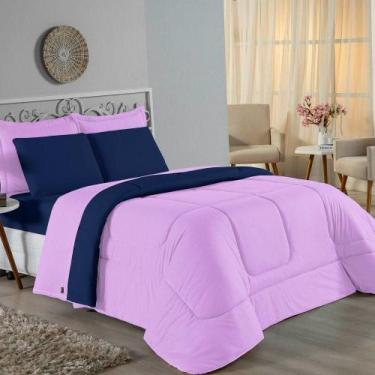 Imagem de Kit Edredom Dupla Face + Jogo De Lençol Casal Viúva Nobre 6 Peças Malh