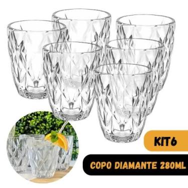 Imagem de Copos De Vidro Jogo 6 Grosso Diamond 270ml Linha Premium Luxo Resisten