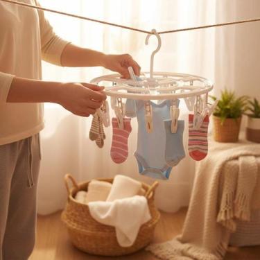 Imagem de Varal Redondo 16 Prendedores Sortidos Roupas Colorido Compacto Resiste