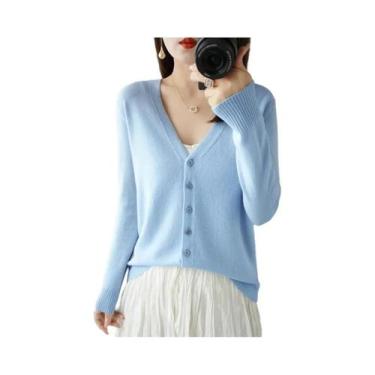 Imagem de Cardigã Feminino De Tricô Com Decote Em V 2025  Suéter Casaco Elegante