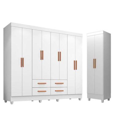 Imagem de Guarda Roupa Casal Porto 8 Portas E Armário Multiuso Lite Branco Brilho - Móveis Leão