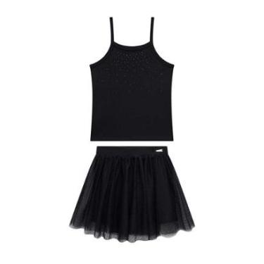 Imagem de Conjunto Regata Canelada e Short Saia Preta Tule Nina Go-Feminino