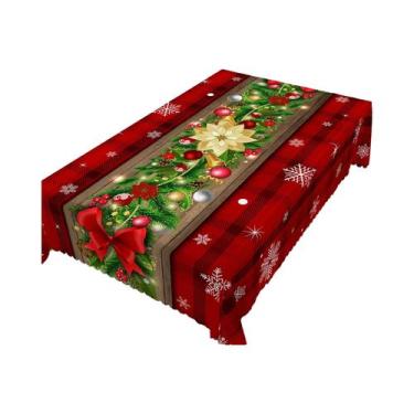 Imagem de Toalha De Mesa Com Estampa De Bolas Vermelhas E Flocos De Neve, Vários