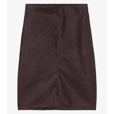 Imagem de Saia Midi Sintético Com Fenda Endless Marrom, P, Marrom