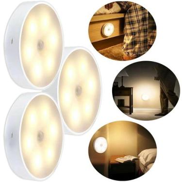 Imagem de Kit 3 Luminárias Spot LED Sem fio Sensor de Presença Movimento Adesivo