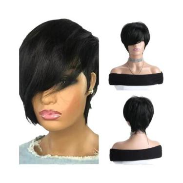Imagem de Peruca Sintética Curta Cacheada Preta De 10 Polegadas Com Franja Para 