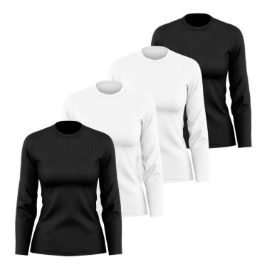 Imagem de Kit 4 Camisetas Manga Longa Segunda Pele Feminina Lisa Dry Academia Fit-Feminino